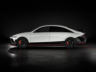 Side view of the IONIQ 6 N in Serenity White Pearl.