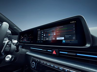 Digital driver display and dashboard of the Hyundai IONIQ 6 N, showing performance and configuration options.