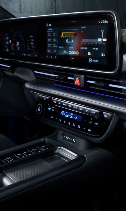 Close-up of the dashboard inside the Hyundai IONIQ 6 N.