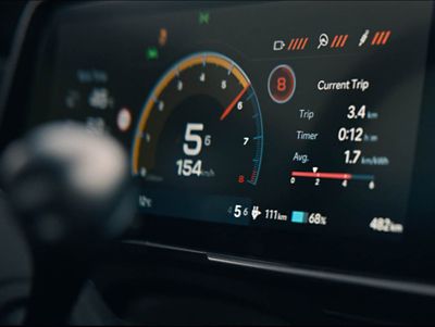 Interior dashboard display of the IONIQ 6 N, showing performance metrics and settings during a drive.