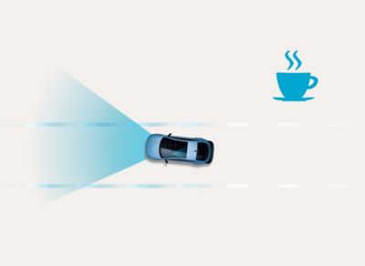 In Cabin Camera: Overhead view of a Hyundai IONIQ 6 N driving within lane markings while an in-cabin camera monitors driver attention.