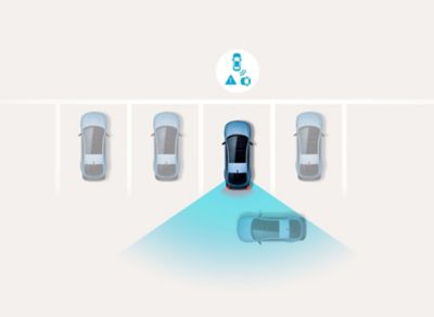 Rear Cross-Traffic Collision-Avoidance Assist: Hyundai IONIQ 6 N brakes while reversing as sensors detect an approaching vehicle.