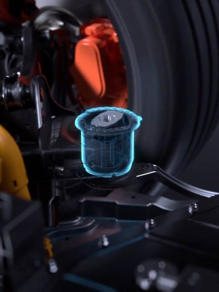 Detailed view of a component in the Hyundai IONIQ 6 N's engineering setup, featuring advanced technology.