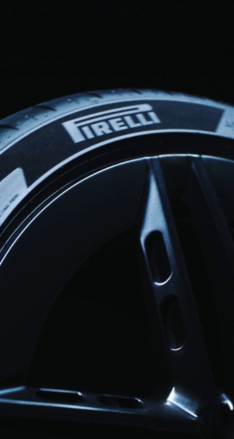 Detail of Hyundai IONIQ 6N Pirelli performance tyre and alloy wheel design under studio lighting.