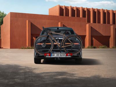 Hyundai IONIQ 6 with mounted bike carrier for all tow bars transport accessory.