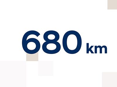 Een afbeelding van de woorden 680 km.