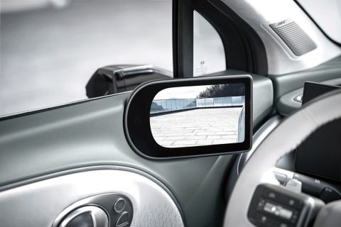 Monitor systému digitálních zpětných zrcátek (Digital Side Mirrors) v interiéru modelu IONIQ 9