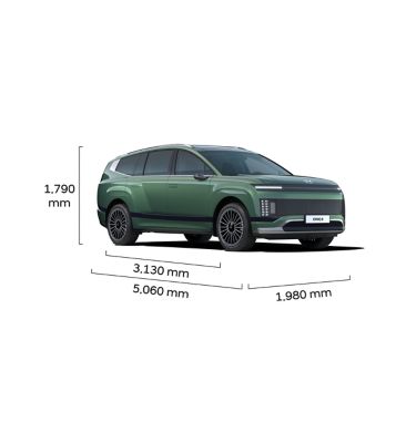 Three-quarter cut-out view of the new Hyundai IONIQ 9 with dimension figures.