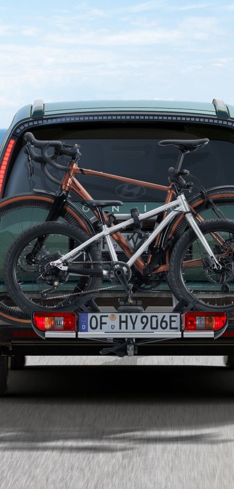 Hyundai IONIQ 9 with mounted bike carrier for all tow bars transport accessory.