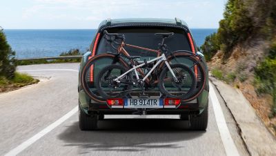 Hyundai IONIQ 9 with mounted bike carrier for all tow bars transport accessory.