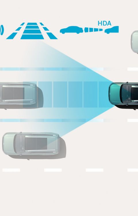 Highway Driving Assist: Hyundai IONIQ 9 maintains a safe distance and lane position on highways by monitoring surrounding traffic and assisting with speed and steering control.
