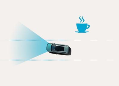 In Cabin Camera: Overhead view of a Hyundai IONIQ 6 drifting within lane markings while sensors detect reduced driver attention.