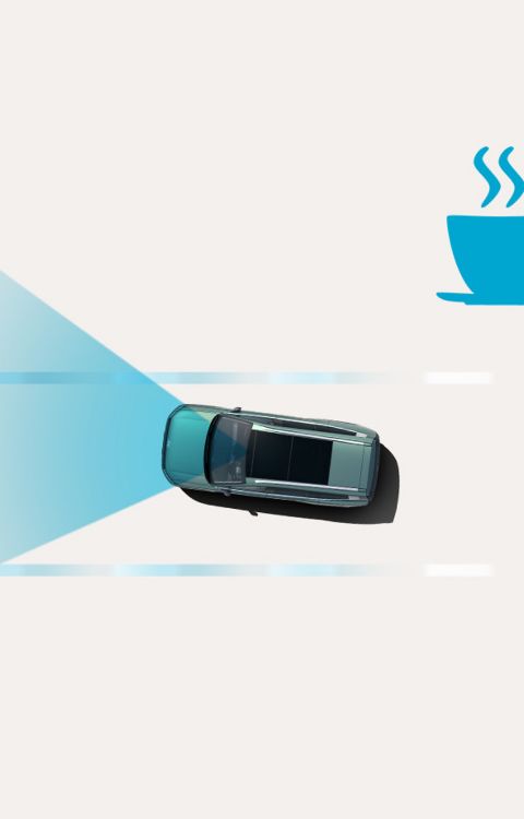 In Cabin Camera: Overhead view of a Hyundai IONIQ 6 drifting within lane markings while sensors detect reduced driver attention.