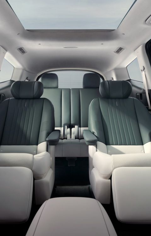 2nd row relaxation seats fully reclined inside the Hyundai IONIQ 9 electric SUV.