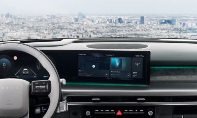 Hyundai IONIQ 9 featuring music services on the curved display.