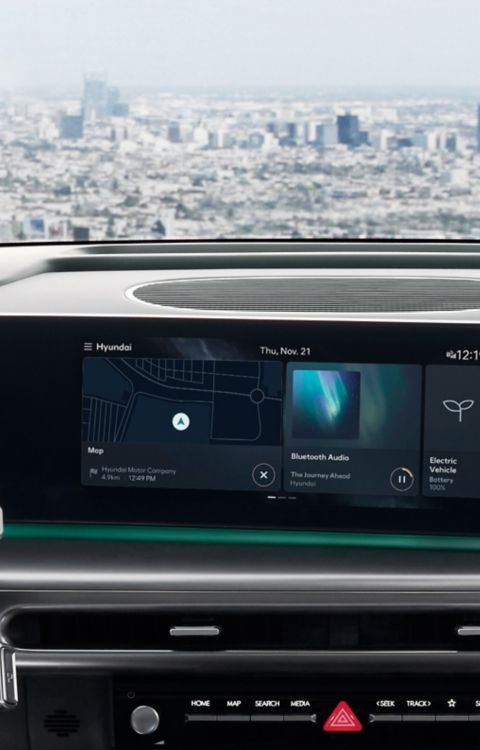 Hyundai IONIQ 9 featuring Music services on the curved display.