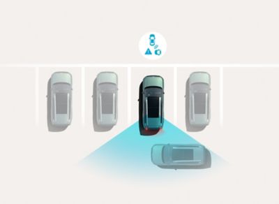 Rear Cross-Traffic Collision-Avoidance Assist: Hyundai IONIQ 9 brakes while reversing as sensors detect an approaching vehicle.