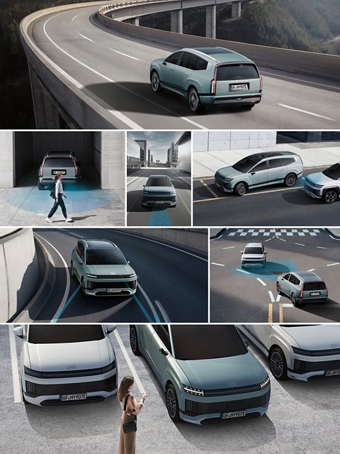 Multipicture showing various safety features of the IONIQ 9.