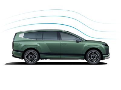 Side view of Hyundai IONIQ 9 electric SUV show the aerodynamic flow.