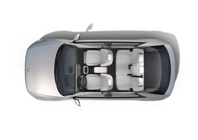 Vue de dessus de l’intérieur du CUV compact électrique Hyundai IONIQ 5.