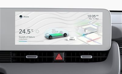The 12.25” infotainment touchscreen in the Hyundai IONIQ 5 electric midsize CUV. 