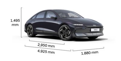 The external dimensions of the Hyundai IONIQ 6 electric sedan.