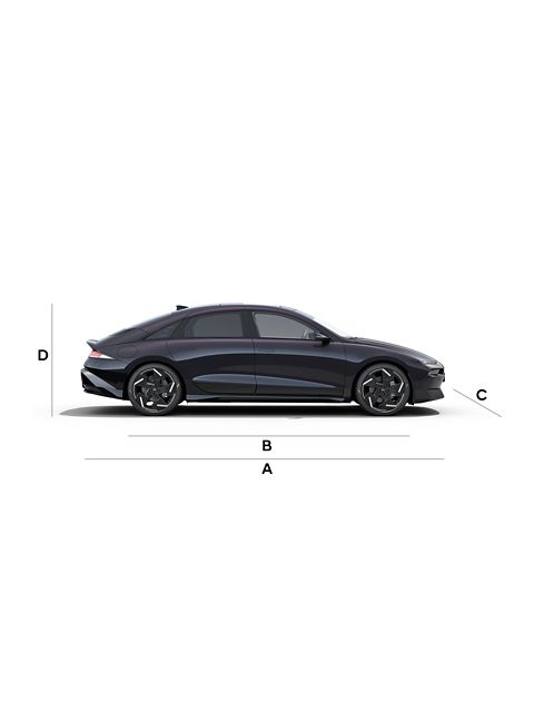 Side view of Hyundai IONIQ 6 with dimension markers.