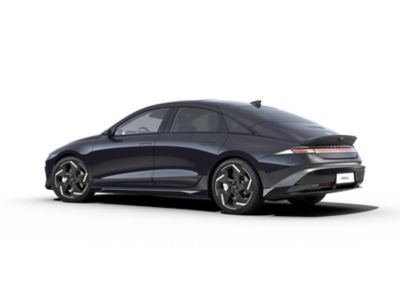 Hyundai IONIQ 6 electric sedan close up of rear 3/4 view.