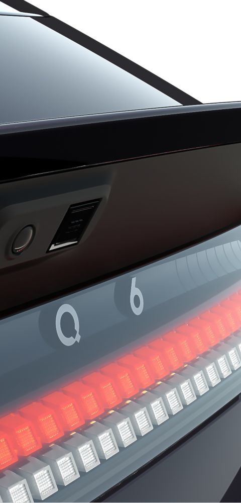 Close up shot of IONIQ 6 rear logo and illuminated Parametric Pixels on rear end.