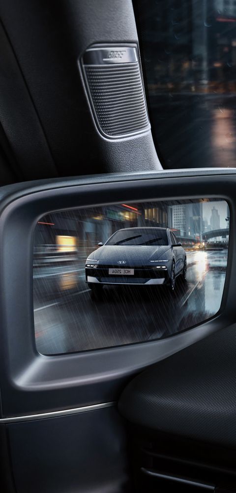 New Digital Side Mirrors and interior monitor of the new Hyundai IONIQ 6 electric sedan.