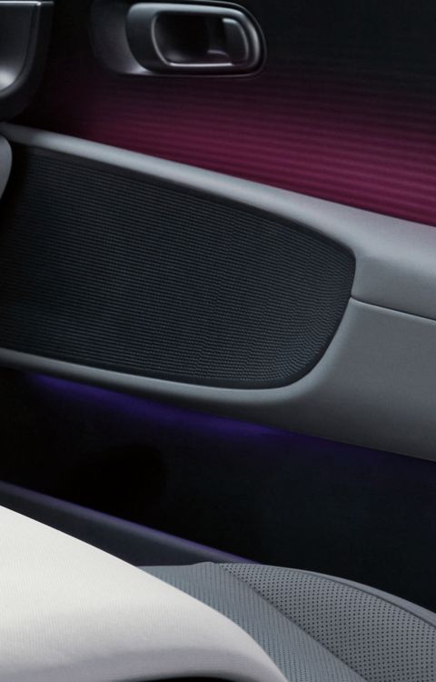 Interactive speed sensitive lighting in the front door inside the IONIQ 6 all-electric sedan.