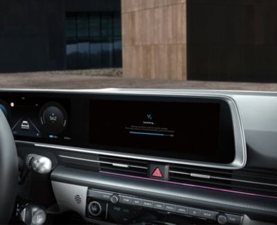 The centre touchscreen inside the IONIQ 6 showing an Over The Air vehicle software update in progress.