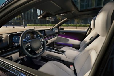 A view of the new Hyundai IONIQ 6’s cocoon-like cabin from the driver's window.