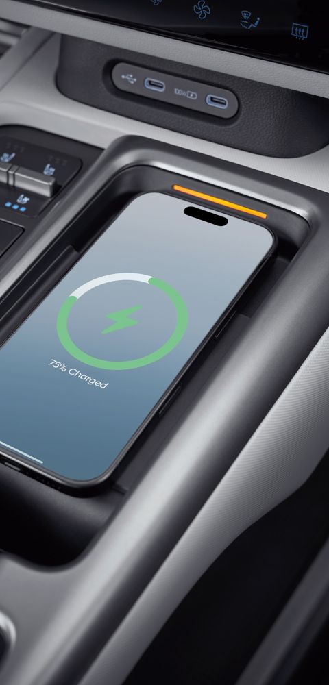  The new wireless charging pad inside the new Hyundai IONIQ 6 electric sedan.