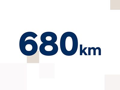 The number 680 describing the Hyundai IONIQ 6’s driving range of 680 kilometres.	