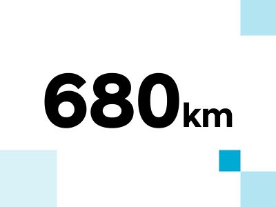 The number 680 describing the Hyundai IONIQ 6’s driving range of 680 kilometres.