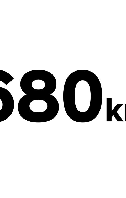 The number 680 describing the Hyundai IONIQ 6’s driving range of 680 kilometres.