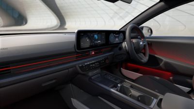 Dual 12.3” screens inside the new Hyundai IONIQ 6 electric sedan.