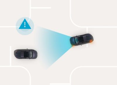 Forward Collision-Avoidance Assist: Hyundai IONIQ 6 warns of a potential collision at an intersection and initiates avoidance support.