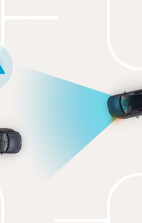 Forward Collision-Avoidance Assist: Hyundai IONIQ 6 warns of a potential collision at an intersection and initiates avoidance support.