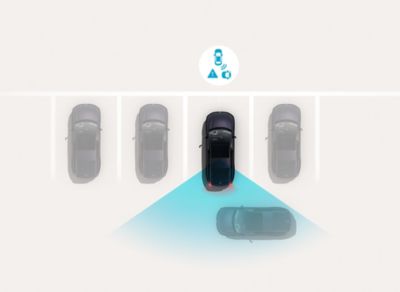 Rear Cross-Traffic Collision-Avoidance Assist: Hyundai IONIQ 6 brakes while reversing as sensors detect an approaching vehicle.