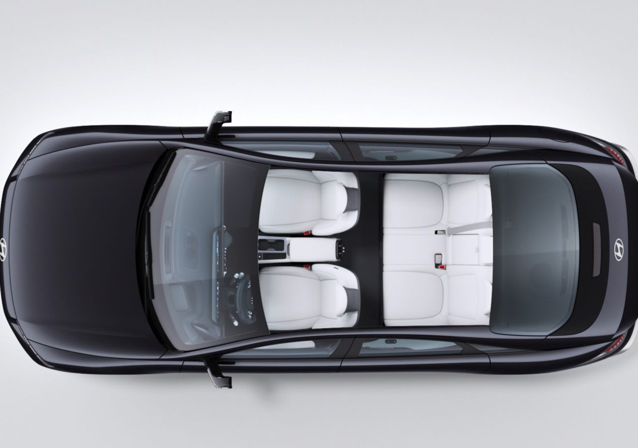Vidéo de la berline électrique Hyundai IONIQ 6 montrant la flexibilité des sièges vue du ciel.