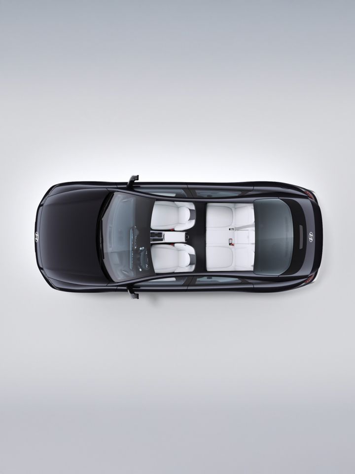Video of the Hyundai IONIQ 6 electric sedan showing the flexibility of the seating from a bird's eye view.