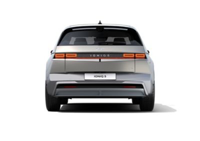 Rear view of the new Hyundai IONIQ 5 with unique rectangular rear lamps.