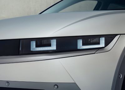 Detail of the Intelligent Front-lighting System LED headlights of the Hyundai IONIQ 5.