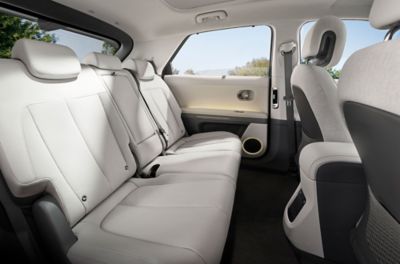 The back row seats of the of the Hyundai IONIQ 5 electric midsize CUV.