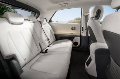 The back row seats of the of the Hyundai IONIQ 5 electric midsize CUV.