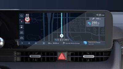 Navigation guidance on the infotainment touchscreen of the Hyundai IONIQ 5 N.