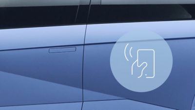Dør på Hyundai IONIQ 5 N med et ikon for Hyundai Digital Key 2. Illustrasjon.