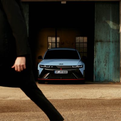 Hyundai IONIQ 5 N parked in garage front view.